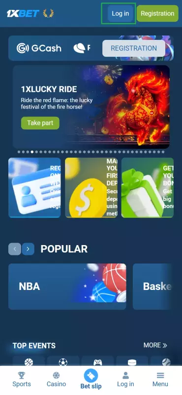 Go to 1xbet website